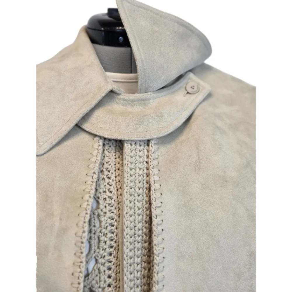 Jonathan Simkhai Yani Combo crochet and suede trench coat With Fringes, Beige M - Picture 11 of 16